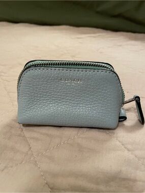 Coach Light Blue Pebbled Leather Pouch with Silver Zipper